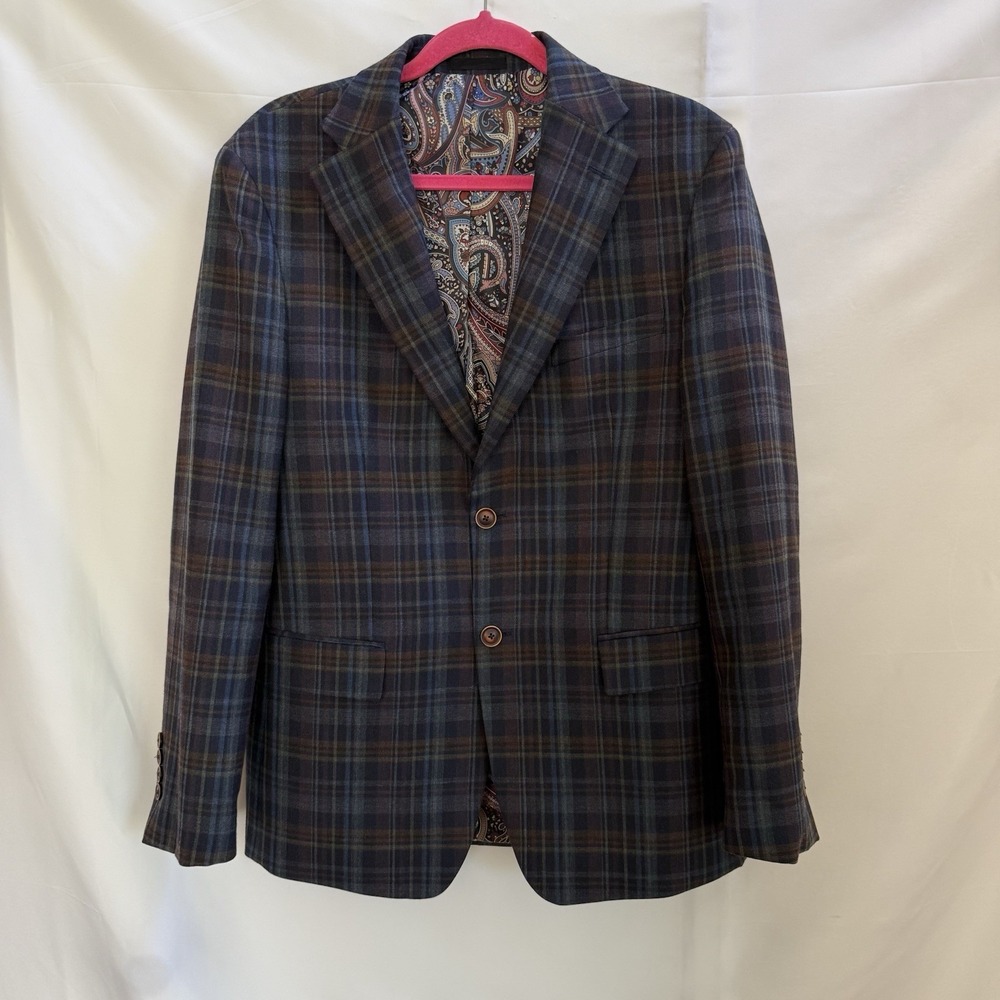 Tallia Men Suit 40R Windowpane Plaid Wool Blend Blazer Sport Coat Jacket
